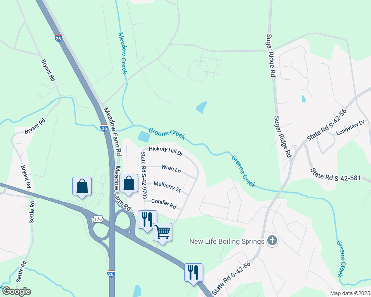 map of restaurants, bars, coffee shops, grocery stores, and more near 140 Hickory Hill Dr in Inman