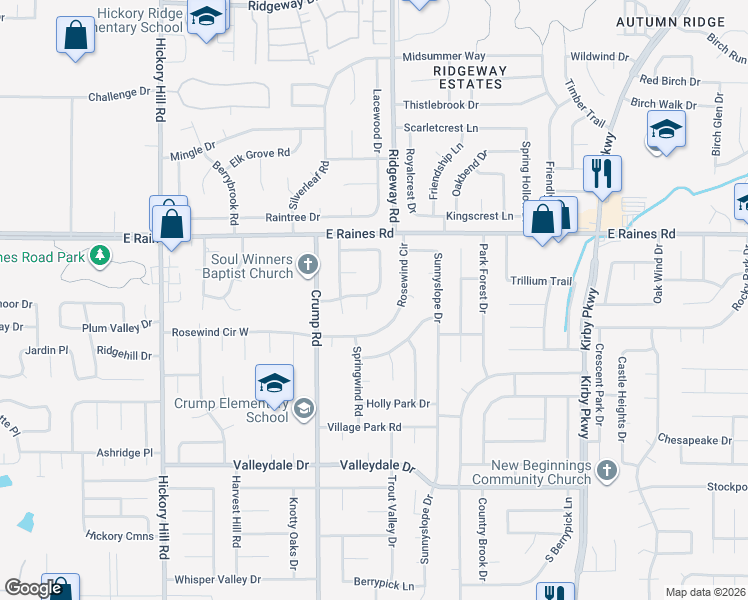 map of restaurants, bars, coffee shops, grocery stores, and more near 4238 Runningbrook Circle in Memphis