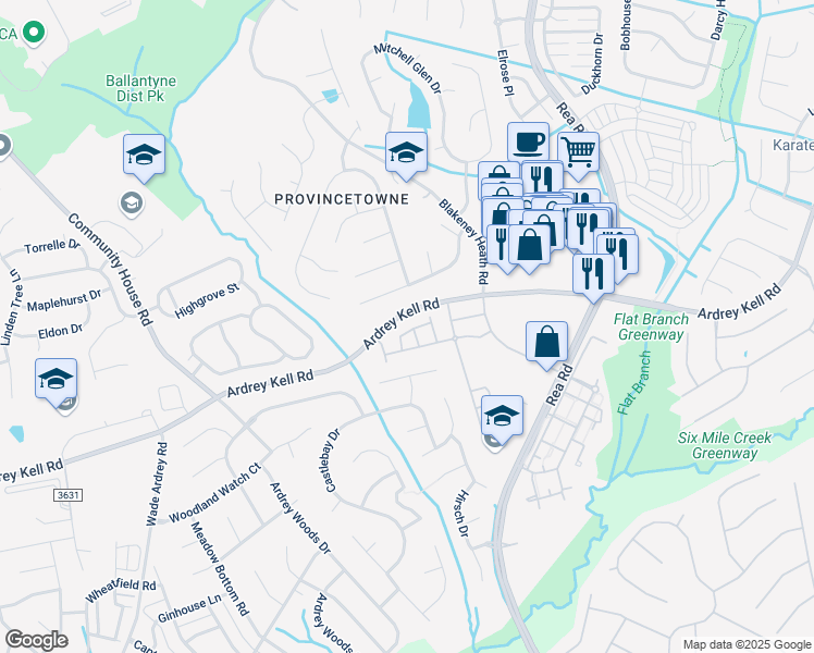 map of restaurants, bars, coffee shops, grocery stores, and more near 9907 Fallon Trace Avenue in Charlotte
