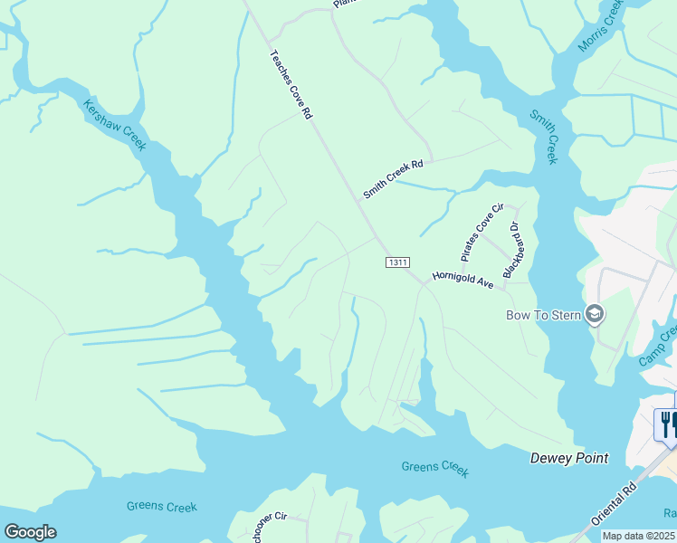 map of restaurants, bars, coffee shops, grocery stores, and more near 9314 Doris Dr in Oriental