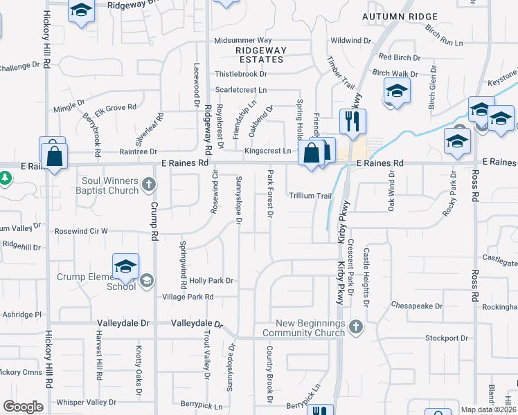 map of restaurants, bars, coffee shops, grocery stores, and more near 4247 Park Forest Drive in Memphis