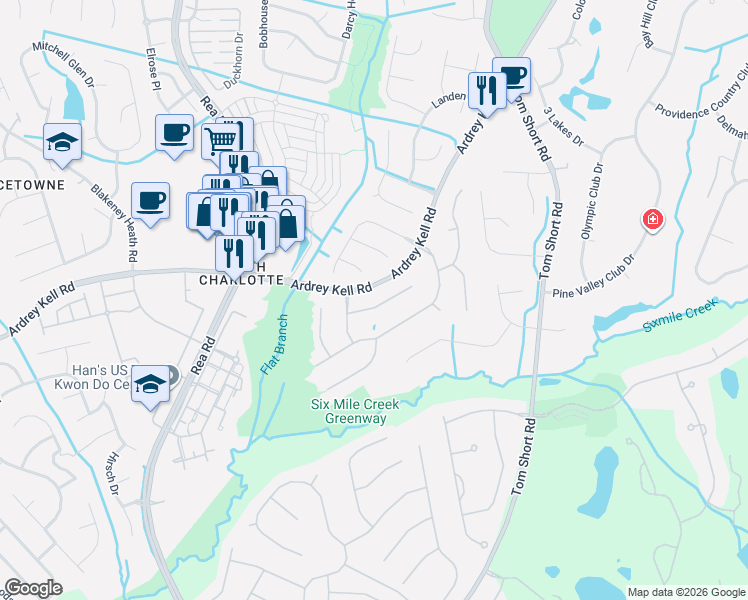 map of restaurants, bars, coffee shops, grocery stores, and more near in Charlotte