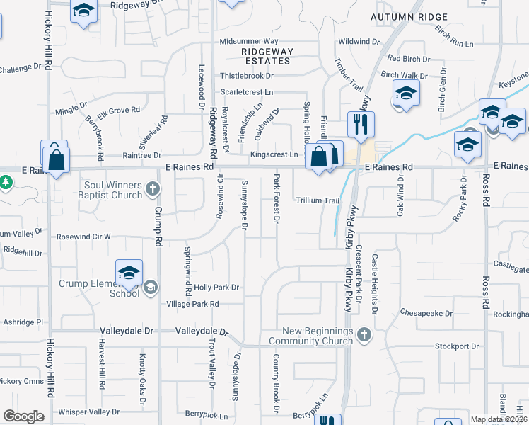 map of restaurants, bars, coffee shops, grocery stores, and more near 4247 Park Forest Drive in Memphis