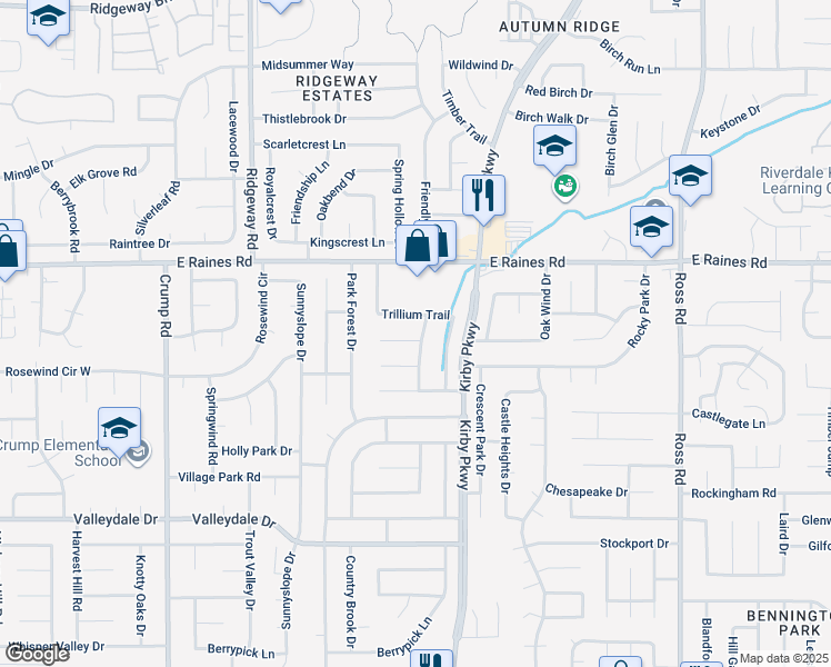 map of restaurants, bars, coffee shops, grocery stores, and more near 4245 Lady Slipper Lane in Memphis