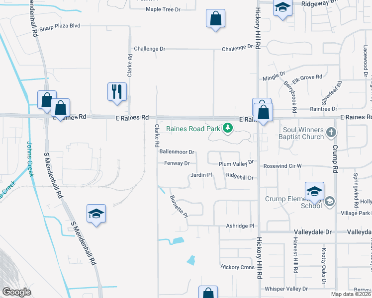 map of restaurants, bars, coffee shops, grocery stores, and more near 5722 Ballenmoor Drive in Memphis
