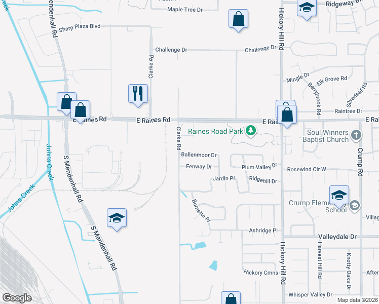 map of restaurants, bars, coffee shops, grocery stores, and more near 5681 Ballenmoor Drive in Memphis