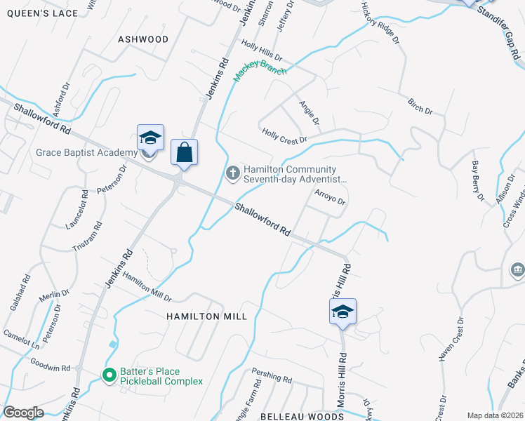 map of restaurants, bars, coffee shops, grocery stores, and more near 8015 Shallowford Road in Chattanooga