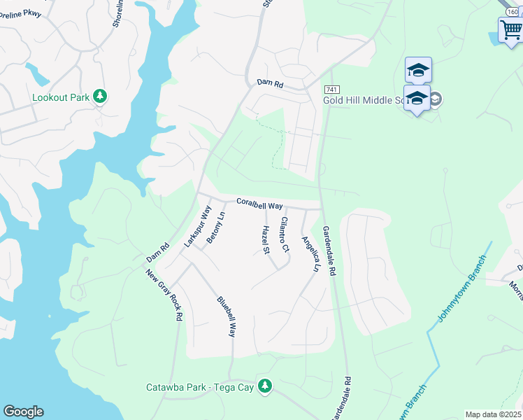 map of restaurants, bars, coffee shops, grocery stores, and more near 1510 Hazel Street in Fort Mill