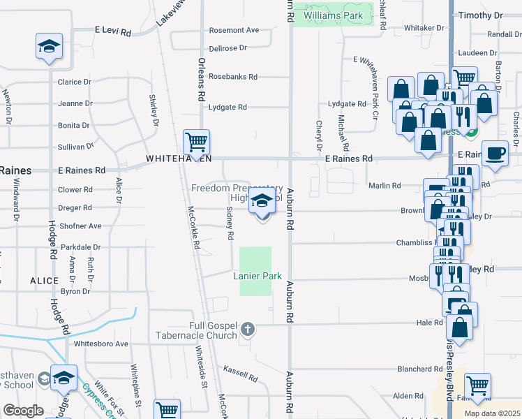 map of restaurants, bars, coffee shops, grocery stores, and more near 817 Brownlee Road in Memphis