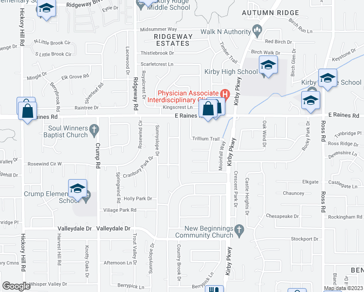 map of restaurants, bars, coffee shops, grocery stores, and more near 4246 Park Forest Drive in Memphis