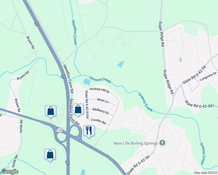 map of restaurants, bars, coffee shops, grocery stores, and more near 140 Hickory Hill Drive in Inman