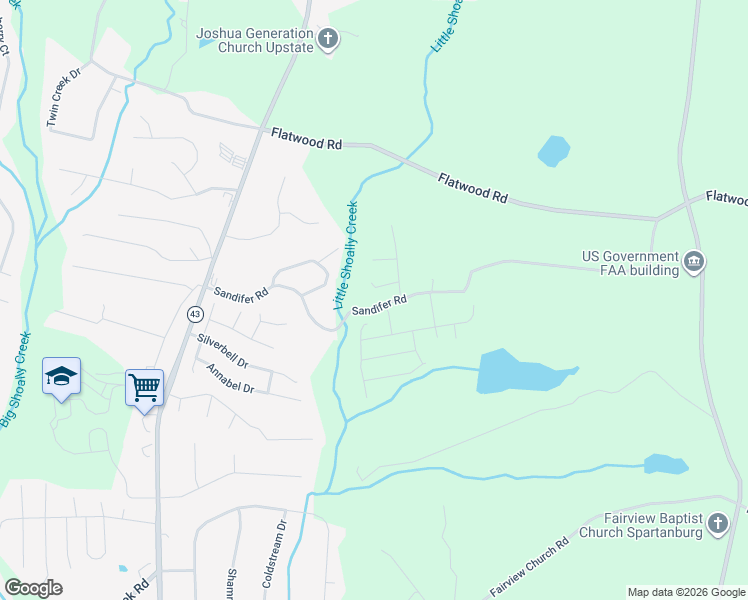 map of restaurants, bars, coffee shops, grocery stores, and more near 406 Shoally Brook Drive in Spartanburg