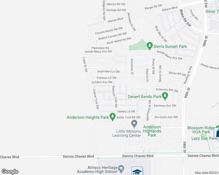 map of restaurants, bars, coffee shops, grocery stores, and more near 10756 Maness Lane Southwest in Albuquerque