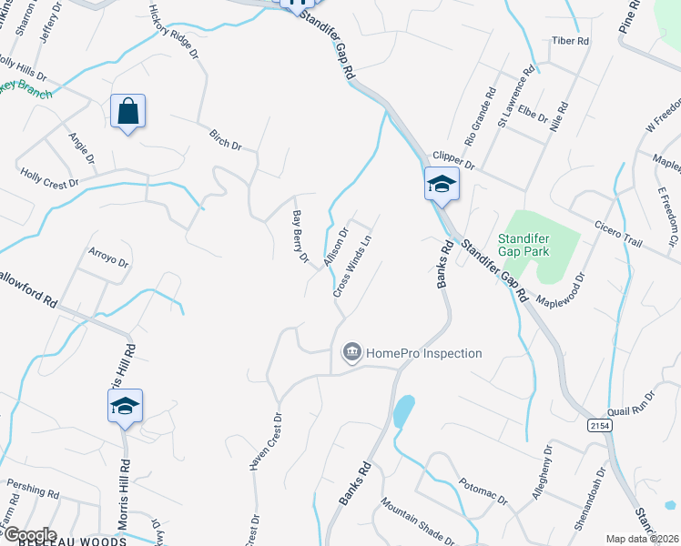 map of restaurants, bars, coffee shops, grocery stores, and more near 2512 Cross Winds Lane in Chattanooga