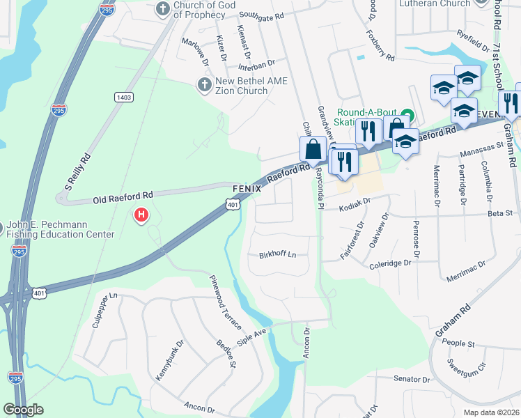 map of restaurants, bars, coffee shops, grocery stores, and more near 3910 Bardstown Court in Fayetteville
