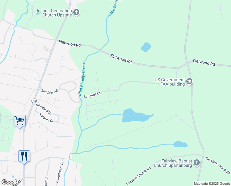 map of restaurants, bars, coffee shops, grocery stores, and more near 382 Sandifer Road in Spartanburg