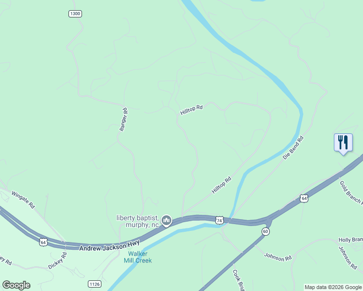 map of restaurants, bars, coffee shops, grocery stores, and more near 405 Hilltop Road in Murphy