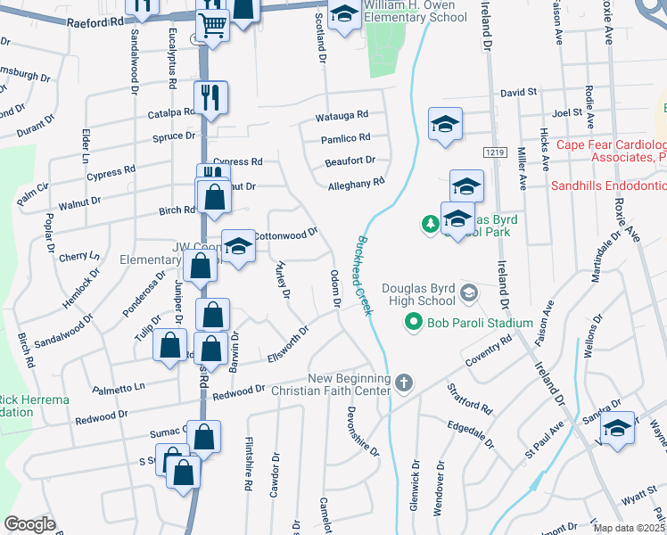map of restaurants, bars, coffee shops, grocery stores, and more near 900 Odom Drive in Fayetteville