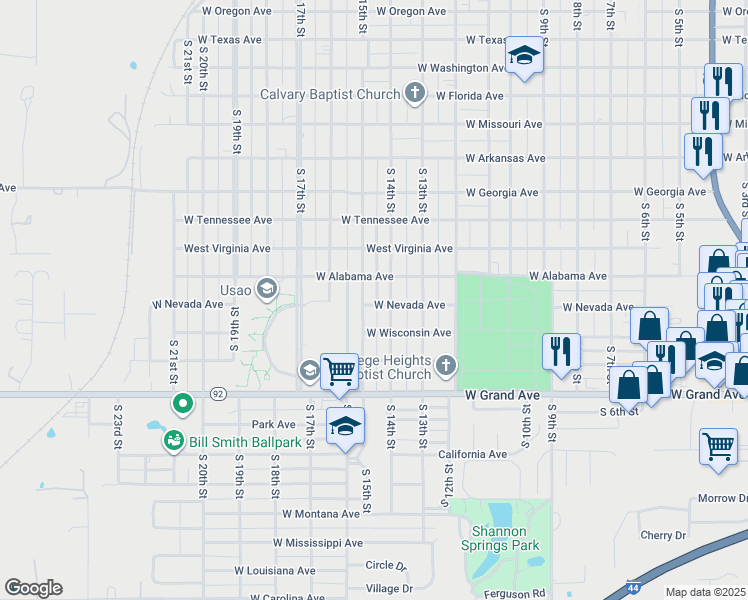 map of restaurants, bars, coffee shops, grocery stores, and more near 1801 South 15th Street in Chickasha