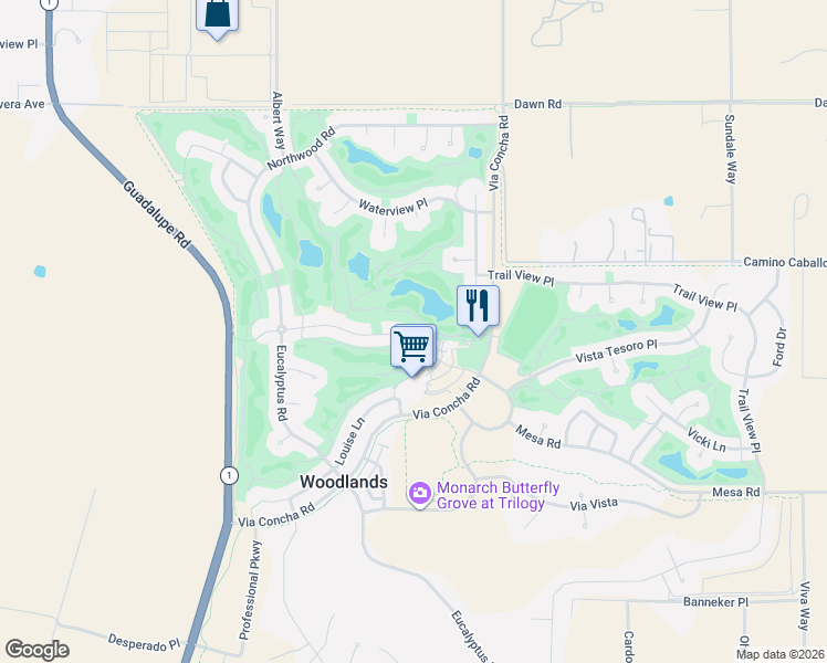 map of restaurants, bars, coffee shops, grocery stores, and more near 1662 Trilogy Parkway in Nipomo