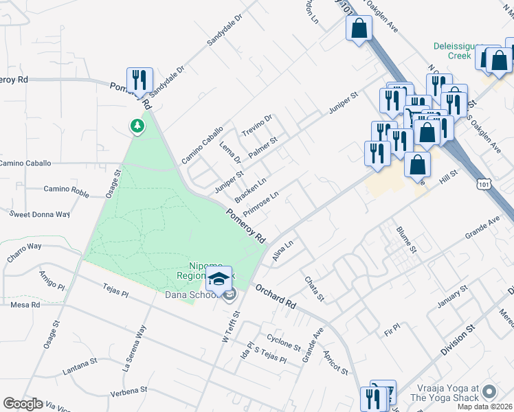 map of restaurants, bars, coffee shops, grocery stores, and more near 850 Primrose Lane in Nipomo