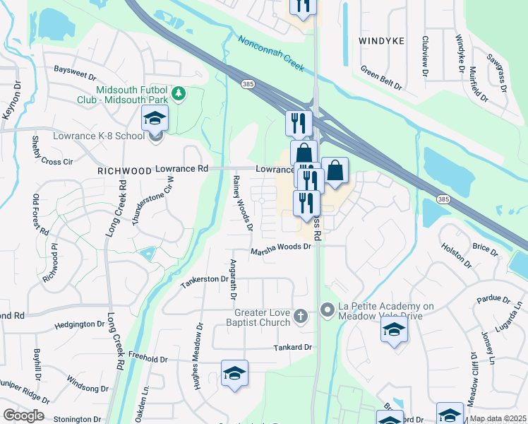 map of restaurants, bars, coffee shops, grocery stores, and more near 7928 Jadewood Cove in Memphis