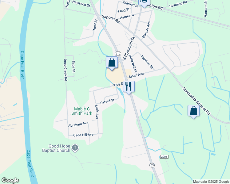 map of restaurants, bars, coffee shops, grocery stores, and more near 810 Griffin Street in Fayetteville