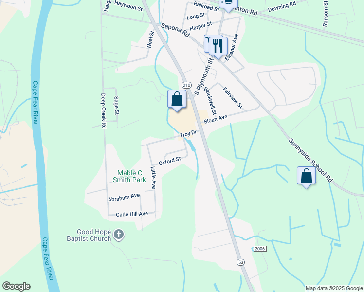 map of restaurants, bars, coffee shops, grocery stores, and more near 810 Griffin Street in Fayetteville