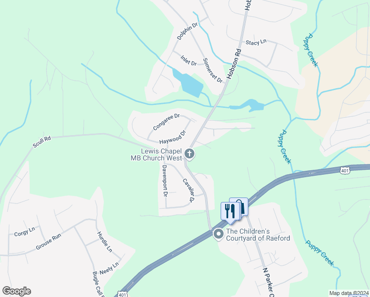 map of restaurants, bars, coffee shops, grocery stores, and more near 570 Hobson Rd in Raeford