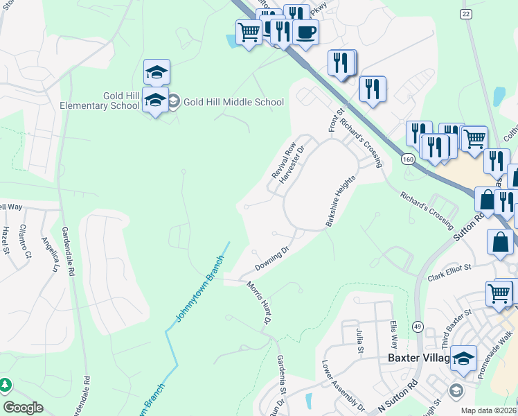 map of restaurants, bars, coffee shops, grocery stores, and more near 319 Olmstead Street in Fort Mill