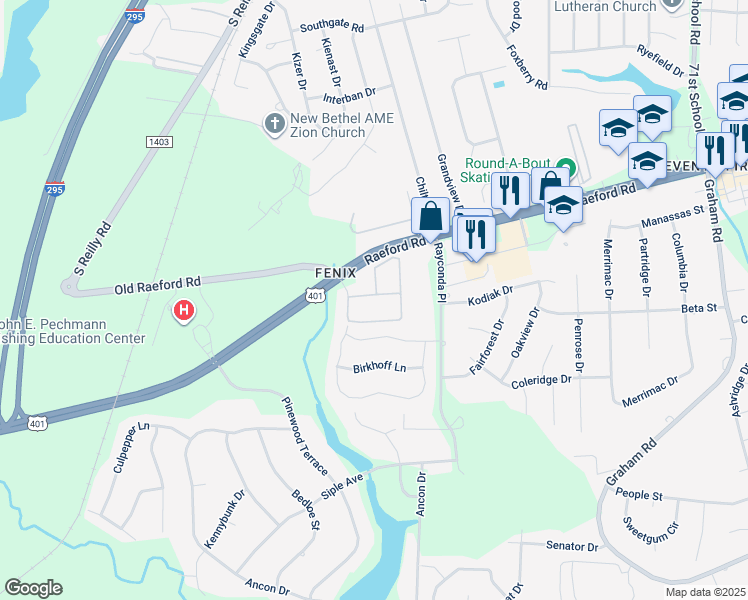 map of restaurants, bars, coffee shops, grocery stores, and more near 4030 Bardstown Court in Fayetteville