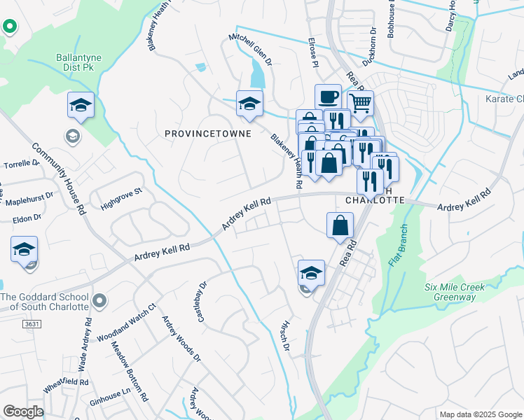 map of restaurants, bars, coffee shops, grocery stores, and more near 9907 Fallon Trace Avenue in Charlotte