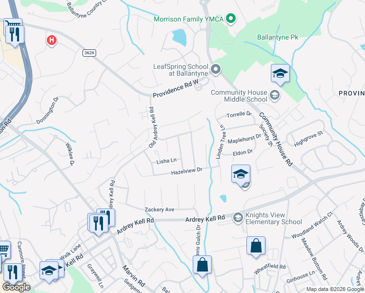 map of restaurants, bars, coffee shops, grocery stores, and more near in Charlotte