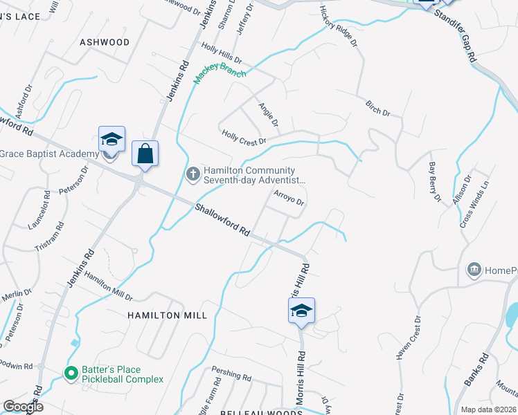 map of restaurants, bars, coffee shops, grocery stores, and more near 2307 Ranch Hills Road in Chattanooga