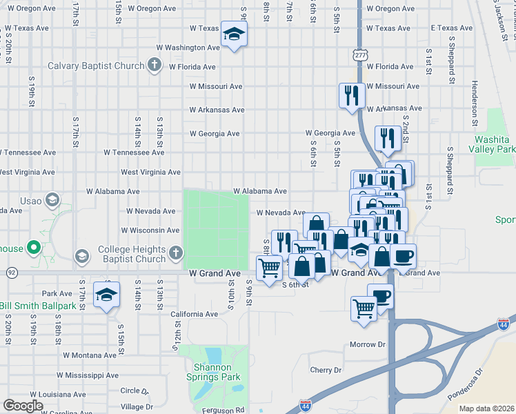 map of restaurants, bars, coffee shops, grocery stores, and more near 1801 South 8th Street in Chickasha