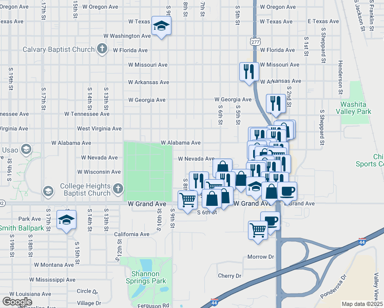 map of restaurants, bars, coffee shops, grocery stores, and more near 1801 South 8th Street in Chickasha