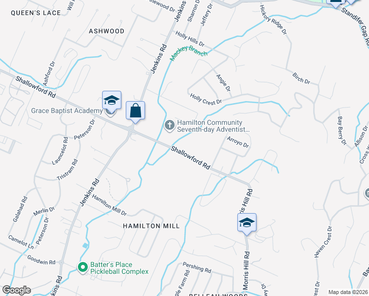 map of restaurants, bars, coffee shops, grocery stores, and more near 8012 Shallowford Road in Chattanooga