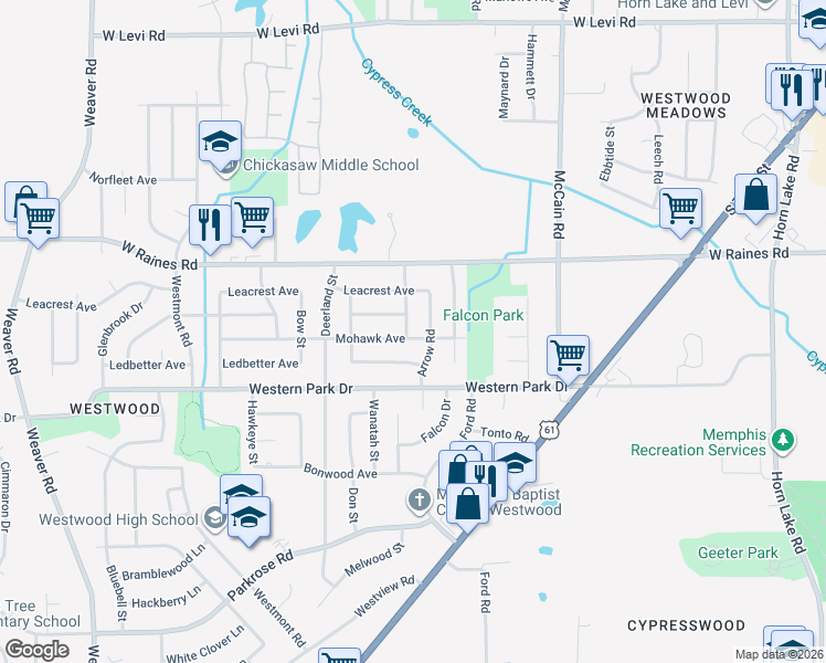map of restaurants, bars, coffee shops, grocery stores, and more near 593 Mohawk Avenue in Memphis