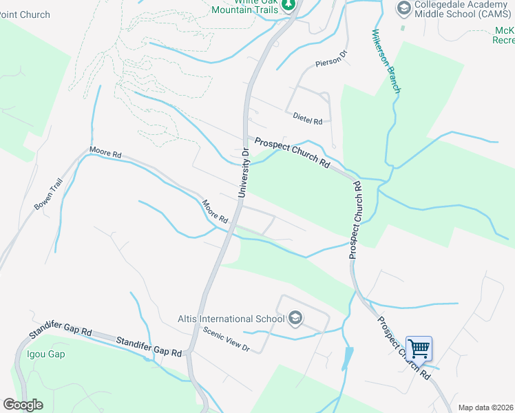 map of restaurants, bars, coffee shops, grocery stores, and more near 10113 College Hill Road in Collegedale