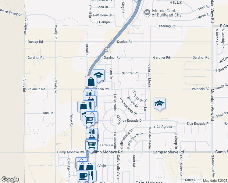 map of restaurants, bars, coffee shops, grocery stores, and more near 4278 La Calzada in Fort Mohave