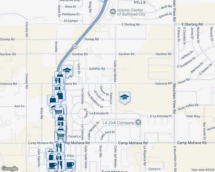 map of restaurants, bars, coffee shops, grocery stores, and more near 4278 Chorro Dr in Fort Mohave