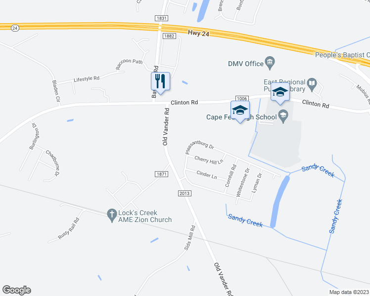 map of restaurants, bars, coffee shops, grocery stores, and more near 4066 Pleasantburg Drive in Fayetteville