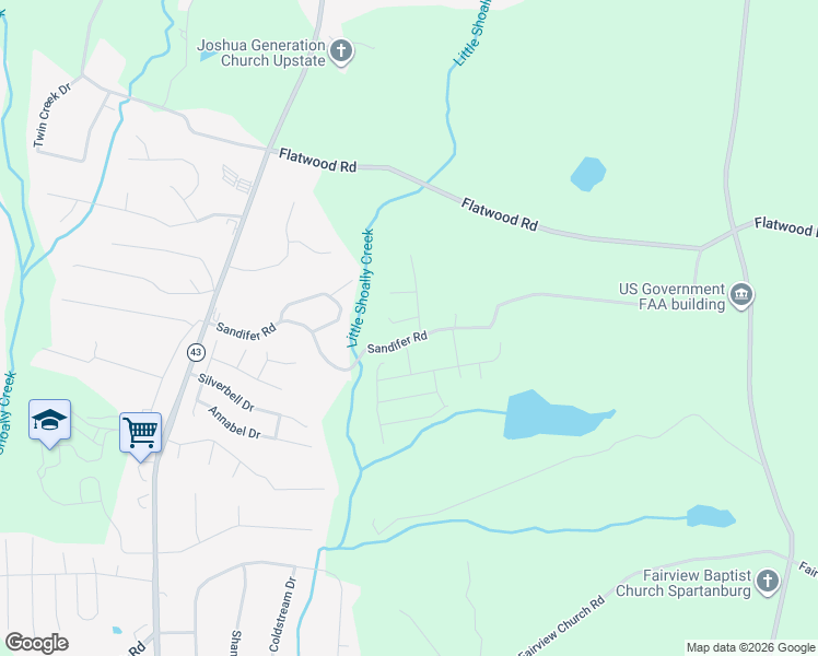 map of restaurants, bars, coffee shops, grocery stores, and more near 406 Shoally Brook Drive in Spartanburg