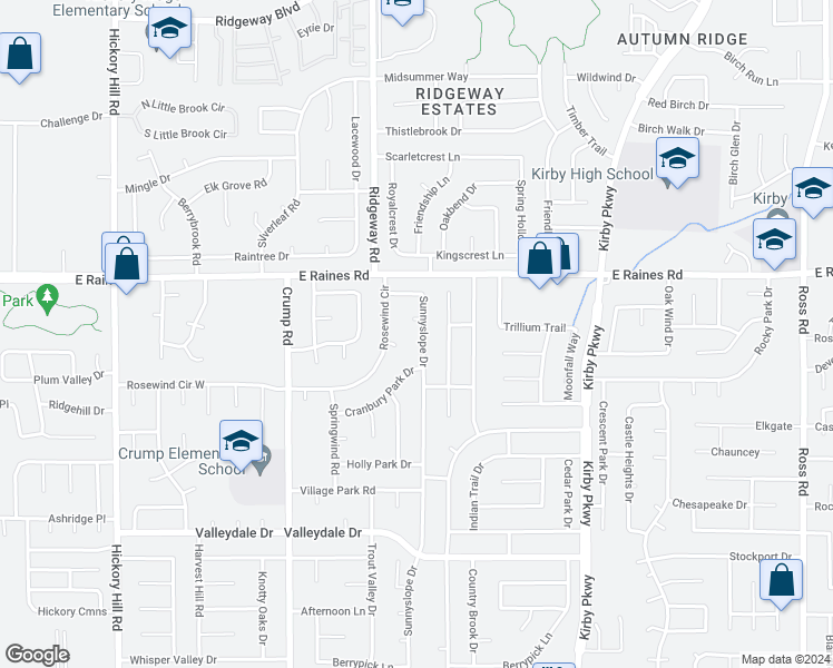map of restaurants, bars, coffee shops, grocery stores, and more near 4231 Sunnyslope Drive in Memphis