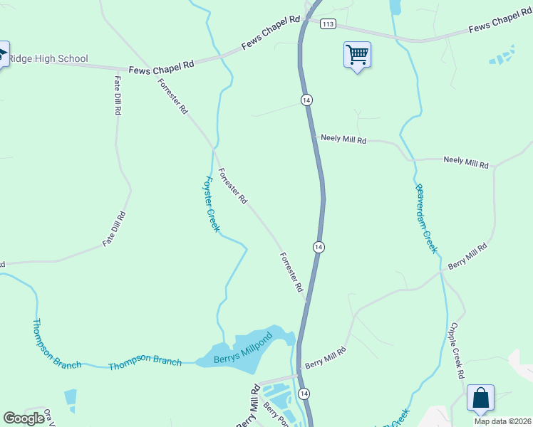 map of restaurants, bars, coffee shops, grocery stores, and more near 3930 Forrester Road in Greer
