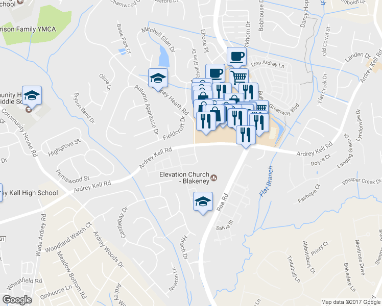 map of restaurants, bars, coffee shops, grocery stores, and more near 9048 Mcalwaine Preserve Avenue in Charlotte