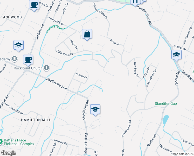 map of restaurants, bars, coffee shops, grocery stores, and more near 2261 Red Tail Lane in Chattanooga