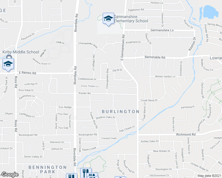 map of restaurants, bars, coffee shops, grocery stores, and more near 7120 Snyder Road in Memphis