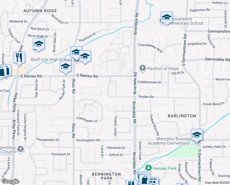 map of restaurants, bars, coffee shops, grocery stores, and more near 6891 Snyder Road in Memphis