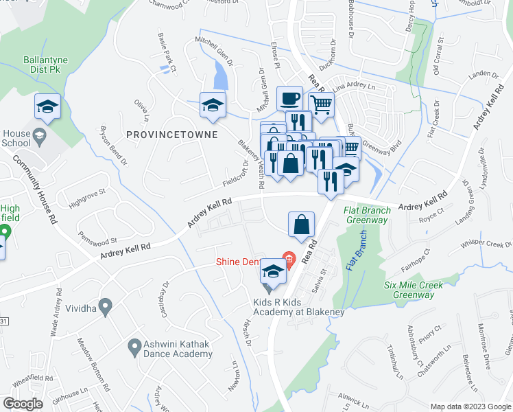 map of restaurants, bars, coffee shops, grocery stores, and more near 9010 Bishop Crest Lane in Charlotte